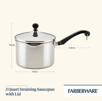 Farberware Classic Stainless Steel 3-Quart Covered Straining Saucepan