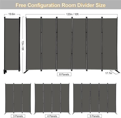 MAYOLIAH 6 Panel Folding Privacy Screen 9ft Wide, 6ft Tall Partition Room
