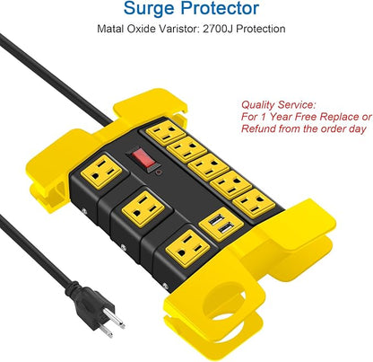 Heavy Duty Power Strip with USB, Workshop 8 Outlet Surge Protector 2700 Joules