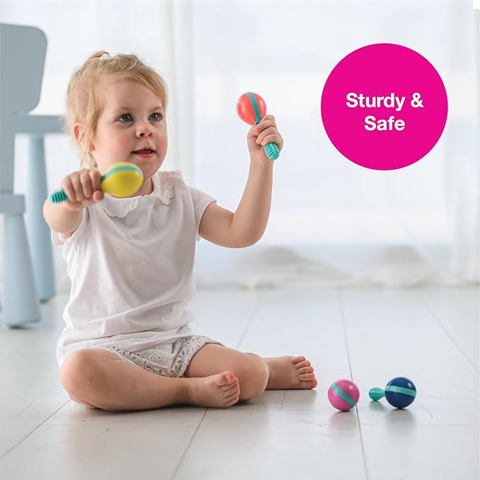 Edushape Maracas for Baby Set of 2 - Vibrant Primary Colors - Toddler and Kids Maracas - Musical Instrument for Babies Baby Shaker Toy - Soothing Sound Time for Sensory Development