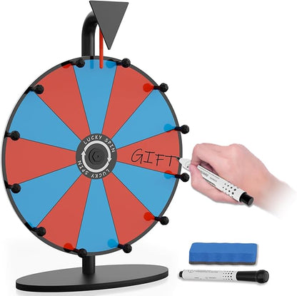 Prize Wheel,12 Inch Spinning Wheel with Stand,12 Slots Color Spinner Wheel with Eraser, Markers, Dry Erase Wheel of Fortune Game for Carnival, Casino & Trade Show (Black, Prize Wheel-12inch)