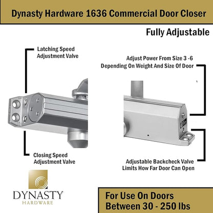 Dynasty Door Closer Adjustable Spring Size 3-6 Hydraulic Automatic Door Closer