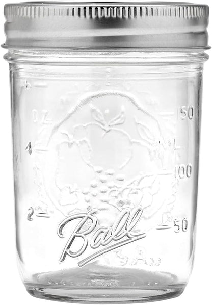 Ball Regular Mouth Mason Jars 8 oz. (12 Pack) - Half Pint Size Jars with Airtight Lids and Bands for Canning, Fermenting, Pickling, Meal Prep or DIY Decors