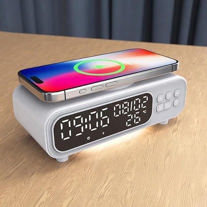 IHAO 5in1 Alarm Clock with Wireless Charging Night Light 15W Fast Charger