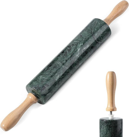 Koville Indian Green Marble Rolling Pin, Non-Stick Stone Dough Roller, 18 Inch