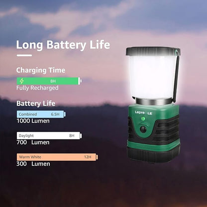 Lighting EVER 1000LM LED Camping Lantern Rechargeable, 4400mAh Power Bank, Camping Essential with 4 Light Modes, IP44 Waterproof Lantern Flashlight for Hurricane Emergency, Hiking, USB Cable Included