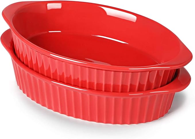 LEETOYI Porcelain Small Oval Au Gratin Pans, Baking Dish Set