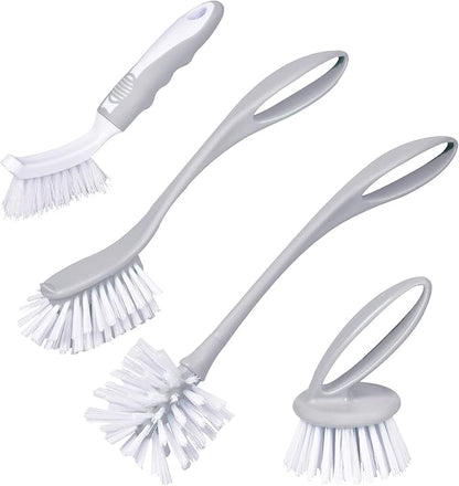 Dish & Bottle Brush Set, 4-Piece Kitchen Cleaning Brushes, Plastic Handles