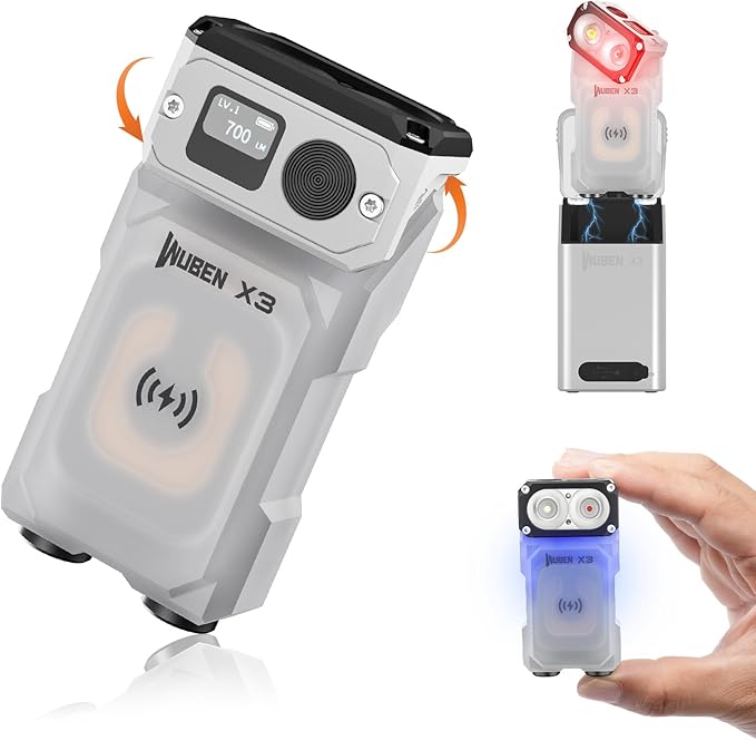 WUBEN X3 Mini Flashlight with Rechargeable Charging Box 180 Degree EDC Keychain Flashlight Twist Ip65 Waterproof Magnet Pocket Flashlight 10 Mode Type-C Lanyard for Camping, Outdoor, Inspection, Gift