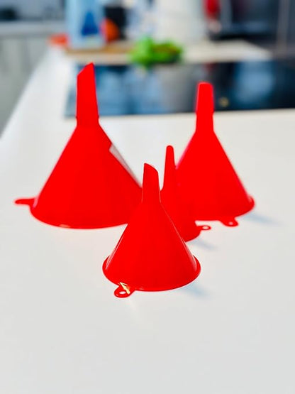 Funnel for Kitchen Use – Red Set in 4 Sizes | Durable, Non-Toxic Food Grade