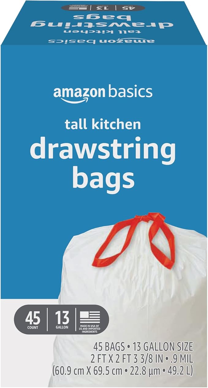 Amazon Basics Tall Kitchen Drawstring Trash Bags, 13 Gallon