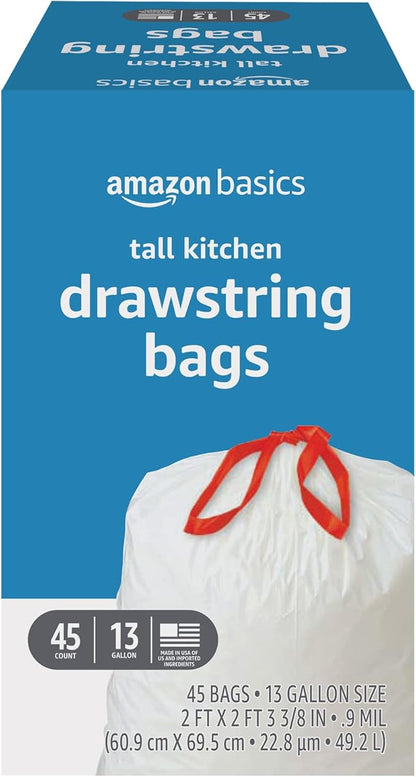 Amazon Basics Tall Kitchen Drawstring Trash Bags, 13 Gallon