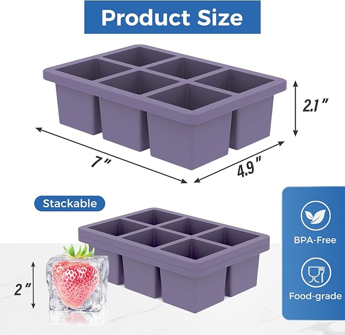 mossime Silicone Ice Cube Tray: 2pack Square Whiskey Large Ice Cube Molds