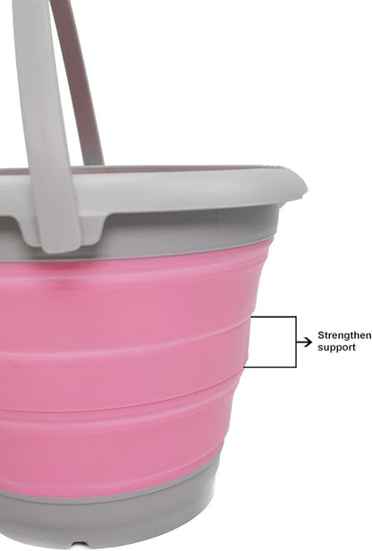 SAMMART 5L / 1.32 Gallon Collapsible Plastic Bucket - Foldable Round Tub - Portable Fishing Water Pail - Space Saving Outdoor Waterpot (5L Round, Grey/Pink)