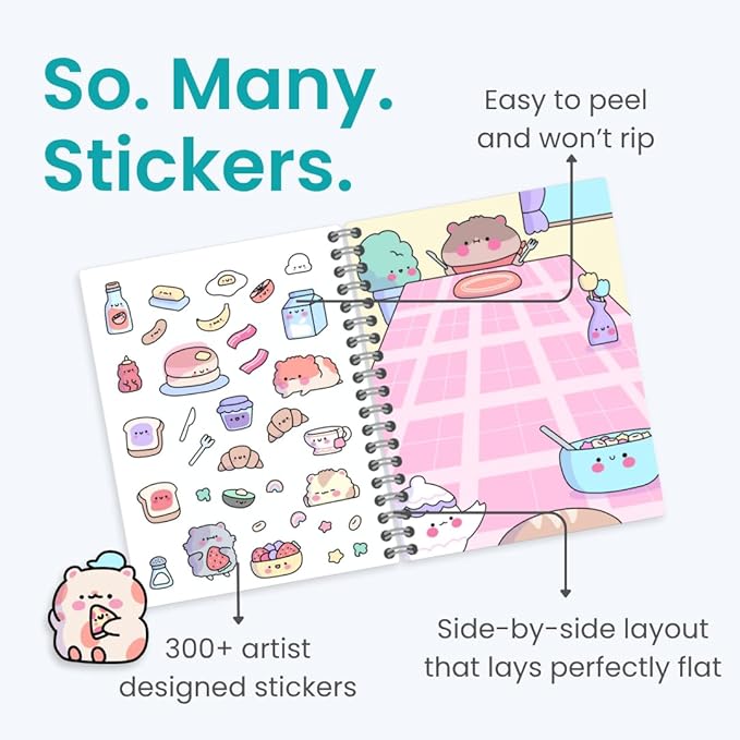 Cupkin Hamsters Sticker Book Activity for Kids, Toddler Airplane Travel Essentials, 300+ Brogs Stickers for Kids + 8 Scenes + Coloring Book Pages, Rabbit Lover Gift, Children's Crafts Ages 2-8