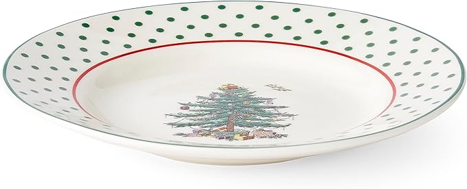 Spode Christmas Tree 6" Polka Dot Tidbit Plates (Set of 4) - Round Appetizer Plates with Festive Polka Dot Border - Dishwasher, Microwave & Freezer Safe Porcelain for Holiday Entertaining