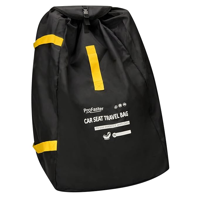 Car Seat Travel Bag Backpack for Air Travel - Karfast Universal Infant Carseat Gate Check Bag Cover for Airplane, Foldable with Pouch, Yellow