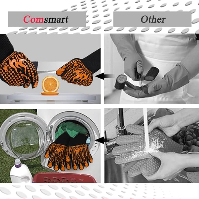 Comsmart BBQ Gloves, 1472°F Heat Resistant Grilling Gloves Silicone Non-Slip