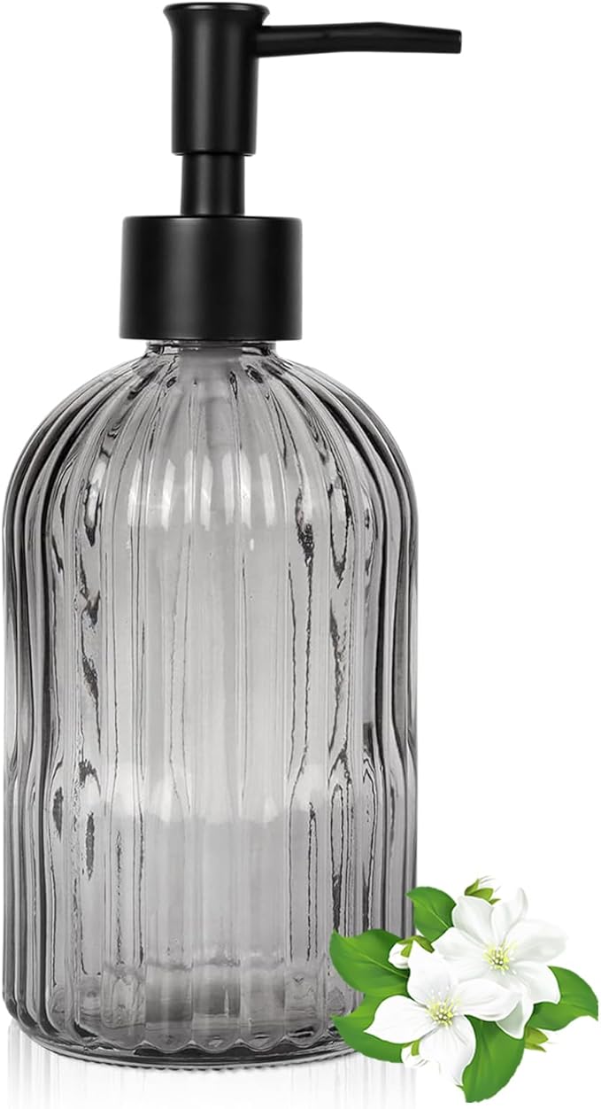 14Oz Black Pump Glass Soap Dispenser,