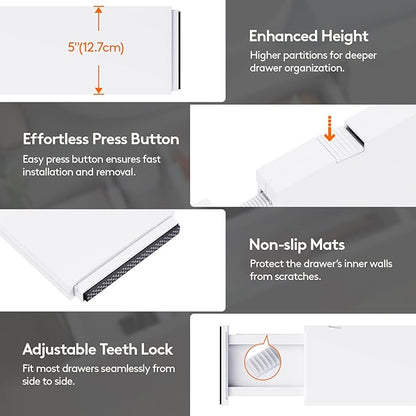 Lifewit 9 Pack 5" High Drawer Dividers 34-56cm/13.5-22" Adjustable Drawer