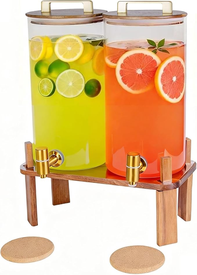 2 PACK 1.5 Gallon Glass Beverage Dispenser