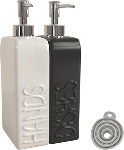 Soap Dispenser Set with Funnel, Non-Slip Silicone Pads, 2 Pack Ceramic