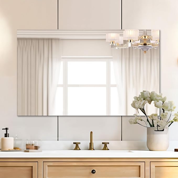 Mirrorons Frameless Mirror, Wall Mirror 48" x 30", Modern Bathroom Mirrors