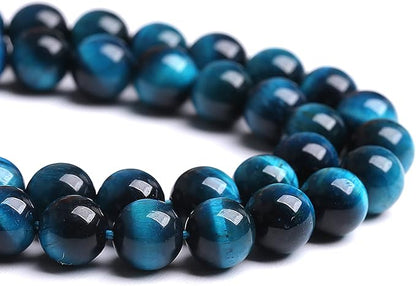 120PCS 6MM Blue Tiger Eye Beads Natural Stone Gemstone Spacer Loose Beads for Jewelry Making DIY Bracelet Semi Precious Beads Strand 2 Strands