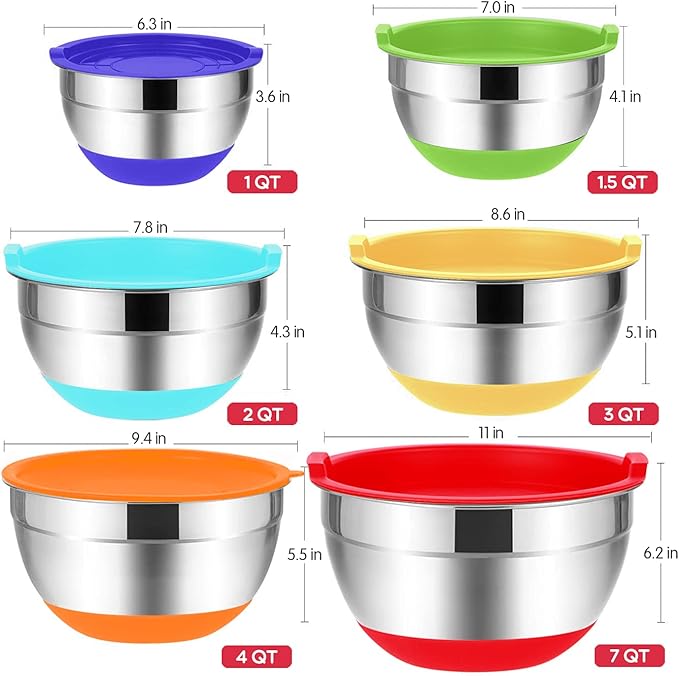 Rottay Mixing Bowls with Airtight Lids, Nesting Bowls with 3 Grater Attachments