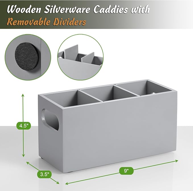 DRASTAR Wooden Silverware Caddy, Flatware Cutlery Holder, Kitchen Utensil Holder