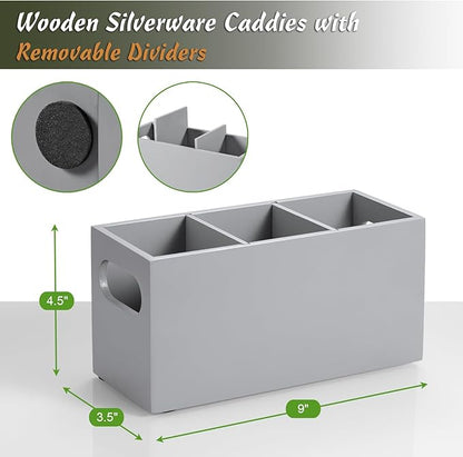 DRASTAR Wooden Silverware Caddy, Flatware Cutlery Holder, Kitchen Utensil Holder