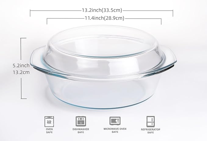 Round Tempered Glass Casserole Dish - 4QT