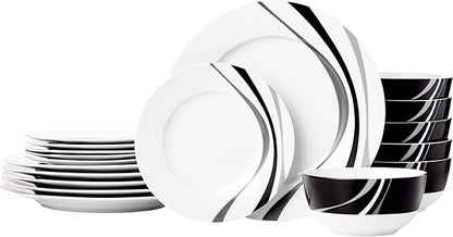 Amazon Basics Dinnerware Set, Microwave and Dishwasher Safe, Service for 6, 18-Piece Complete Kitchen, Plates, Dishes, Bowls, Swirl