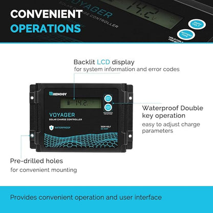 Renogy Voyager 20A 12V/24V PWM Waterproof Solar Charge Controller w/ LCD Display