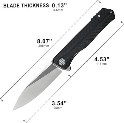 Petrified fish G10 handle D2 steel blade 2CR13 liner ball bearing flipper folding knife camping hunting EDC pocket tool PF818 (Black, Satin)