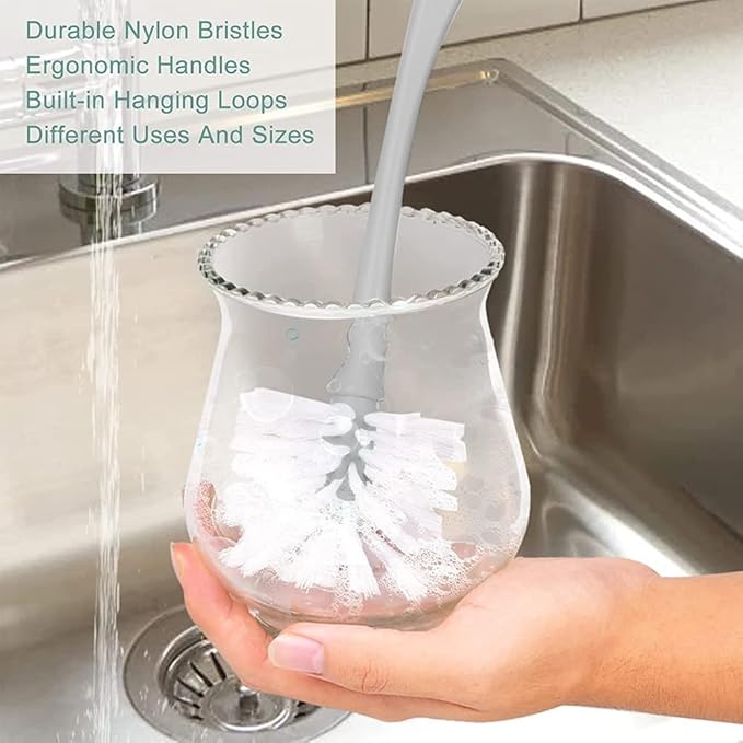 Dish & Bottle Brush Set, 4-Piece Kitchen Cleaning Brushes, Plastic Handles