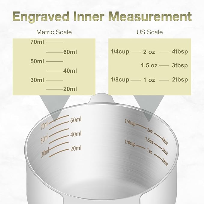 2PCS 1/3Cup Single Measuring Cup, Etched Inner Scale Stainless Steel Measure
