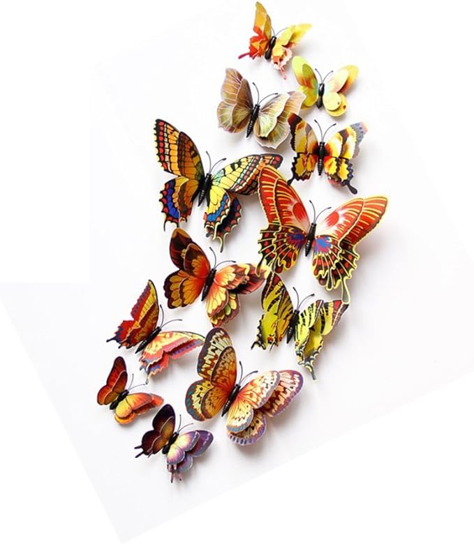 Mixed of 12PCS 3D Pink Butterfly Wall Stickers Decor Art Decorations¡­ (Golden)