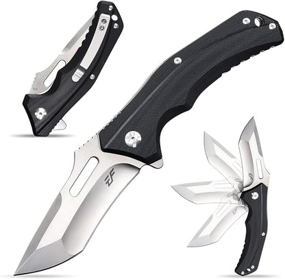 Eafengrow EF908 Pocket Knife Sanding Finished D2 Steel Blade G10 Handle Pocket Clip and Liner Lock with Titanium Coating Tactical Camping Survival Tool Knives (BLACK)