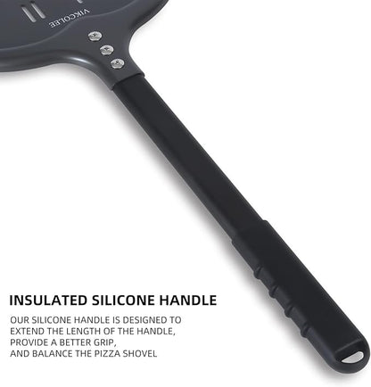 Perforated Pizza Peel, 12 x 14 Inch Rectangular Pizza Turning Peel, Professional Anodized Aluminum Turning Pizza Spatula, 26 inch overall