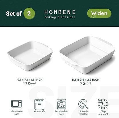 HOMBENE Casserole Dish Set for 2, Ceramic Baking Pan, Ceramic Baking Dish