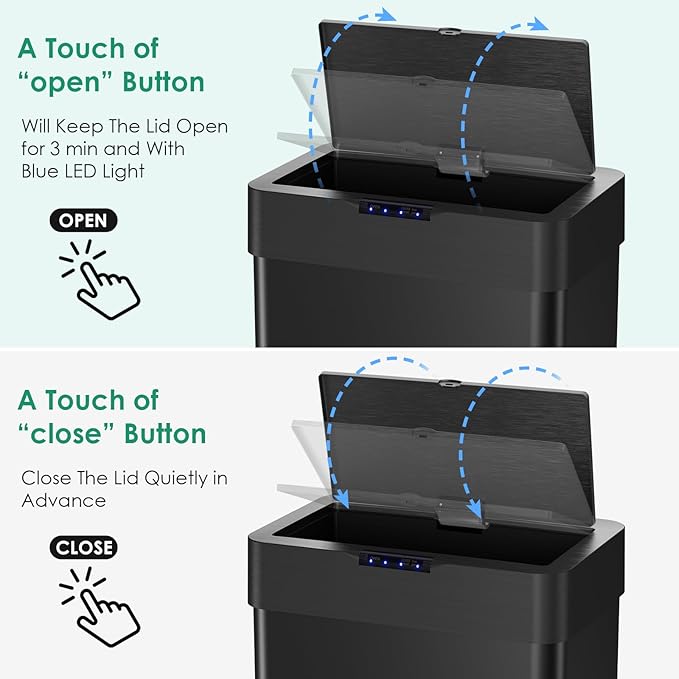 Arlopu Automatic Trash Can, Sensor Motion Stainless Steel Garbage Bin,