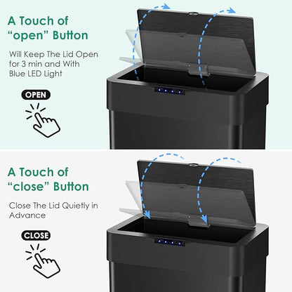 Arlopu Automatic Trash Can, Sensor Motion Stainless Steel Garbage Bin,