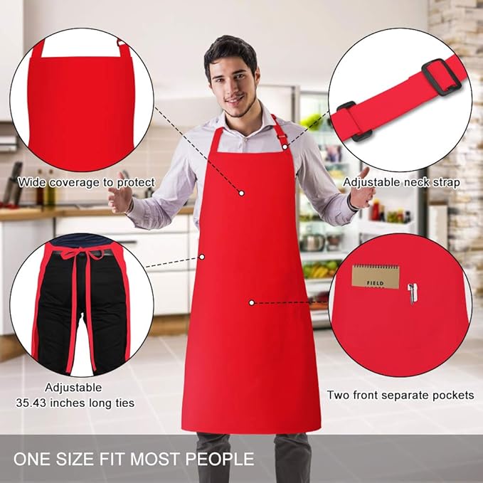 Jubatus 4 Pack Bib Aprons with 2 Pockets Cooking Chef Kitchen Apron