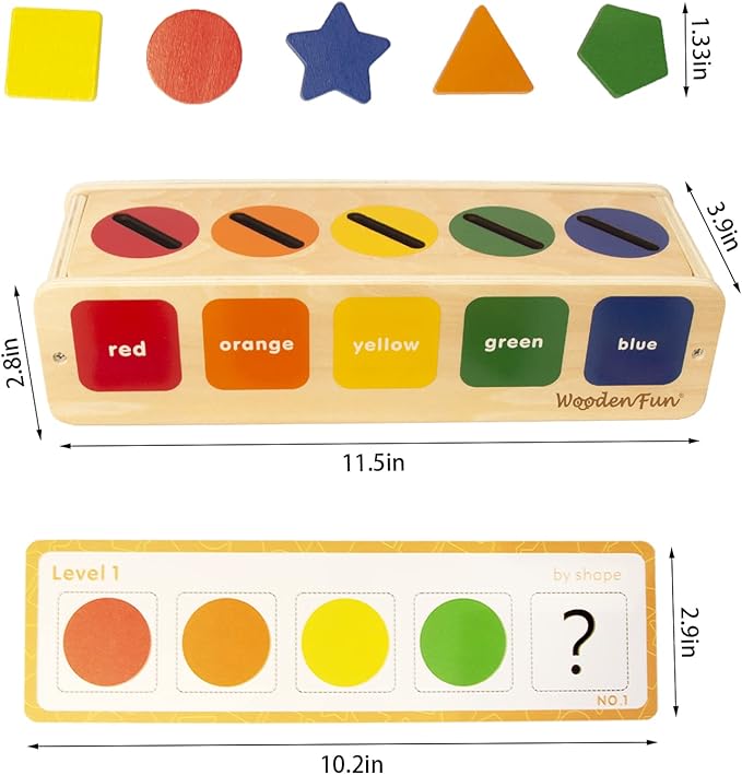 Color Shape Sorting Toy for Toddler, Wooden Montessori Shape Sorter Color Matching Box Game, Learning Sensory Toys Gift for Boy Girl 3 Year Old