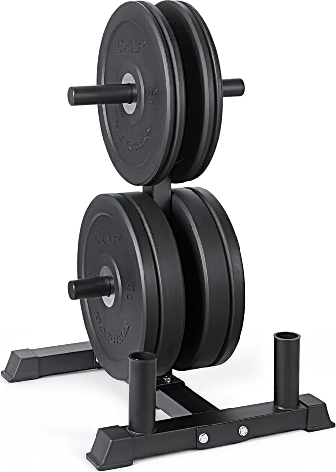 CAP Barbell 2-Inch Olympic Bumper Plate Weight Set with 6 Post Rack | 100-370 lbs | Multiple Options