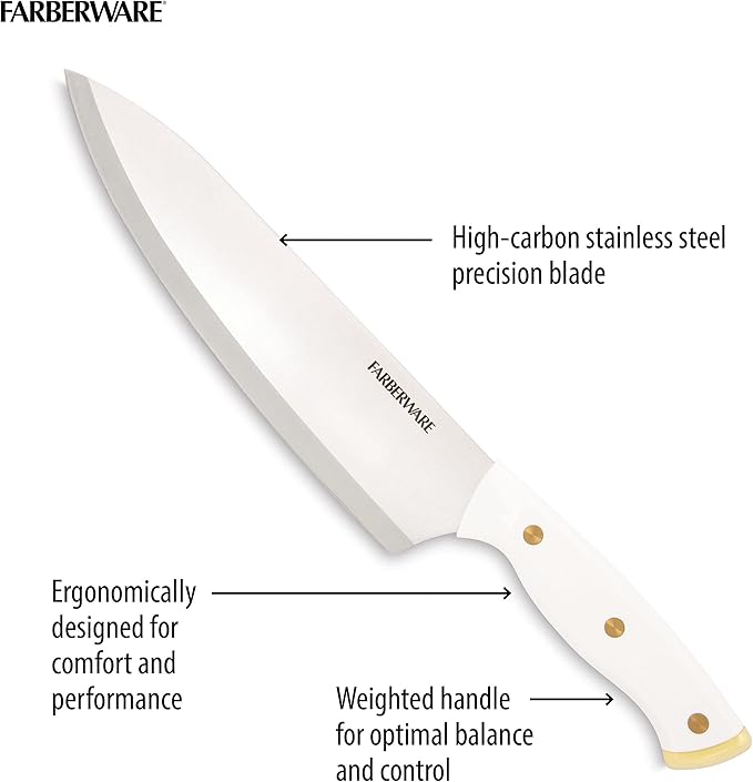 FARBERWARE 15-Piece Knife Block Set, Triple-Riveted High-Carbon Stainless Steel