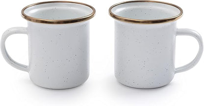Barebones 5-Ounce Enamel Espresso Cup Set of 2 - Small Coffee Mug and Tea Cup - Stainless Steel Rim Camping Mug for Indoor and Outdoor Use (Eggshell)