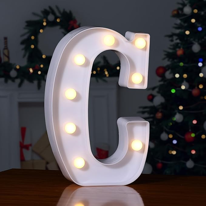 Foaky LED Letter Lights Sign Marquee Light Up Letters Sign for Night Light Wedding/Birthday Party Battery Powered Christmas Lamp Home Bar Decoration(C)