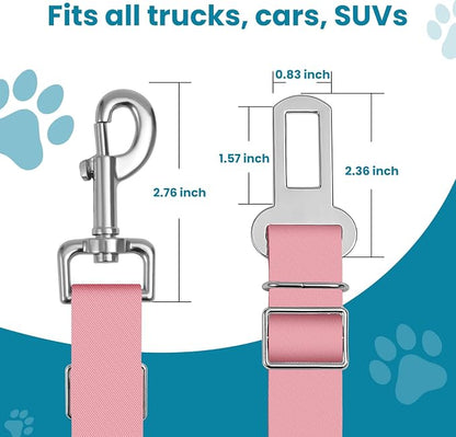 Adjustable pet cat and Dog car seat Belt，The Lanyard is Flexible and Adjustable from 20 to 33 inches (Black + Pink)